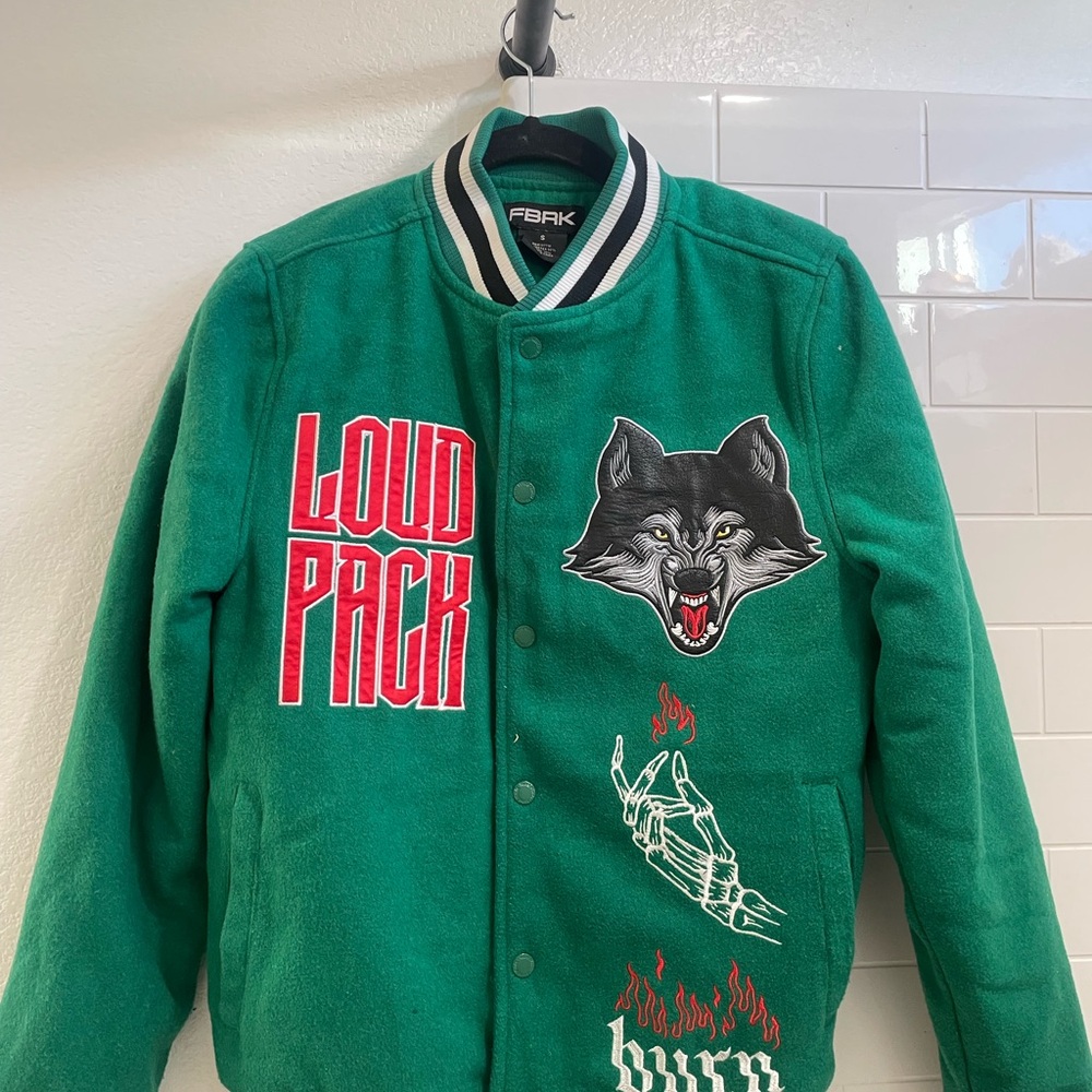 Green Kids Jacket with Wolf Patch
